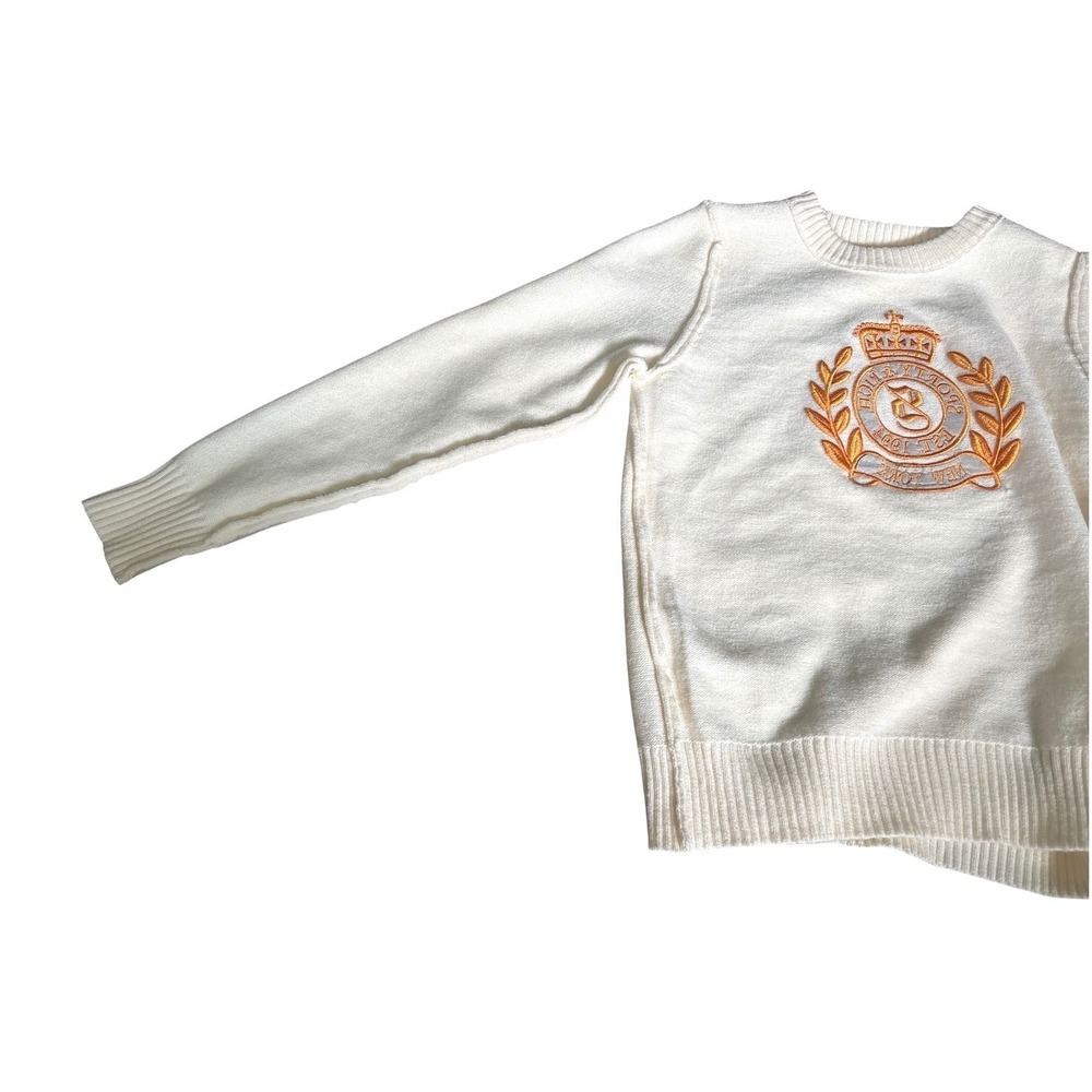 Sporty & Rich NY Crest Knitted Sweater, Ecru, Large, Embroidered Logo, Luxury - Picture 8 of 10